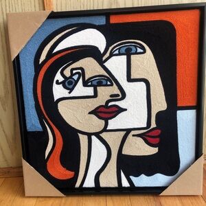 Abstract Cubist Faces Wall Art - Black, White, Cream, Orange, Blue